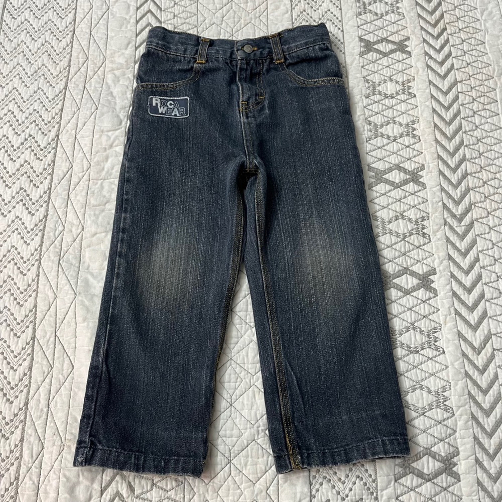 Rocawear Boys Dark Wash Straight Leg Jeans Embroidered Logo Toddler Size 3T